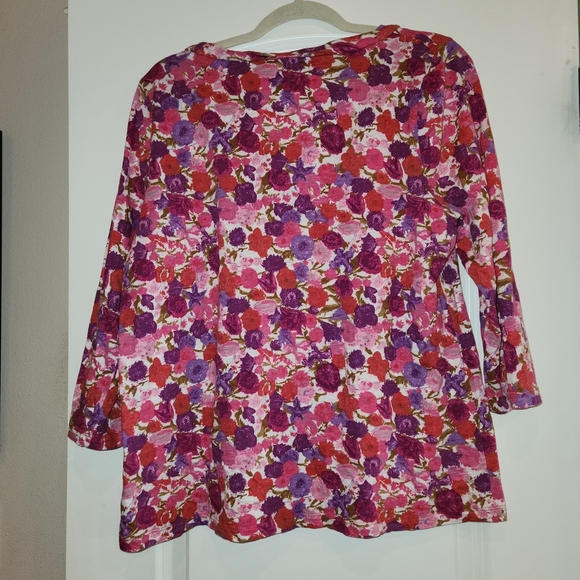 Talbots Pink & Purple Floral Women's Top Size XL 3/4 Sleeves Rolled Hem Edges - Picture 2 of 9